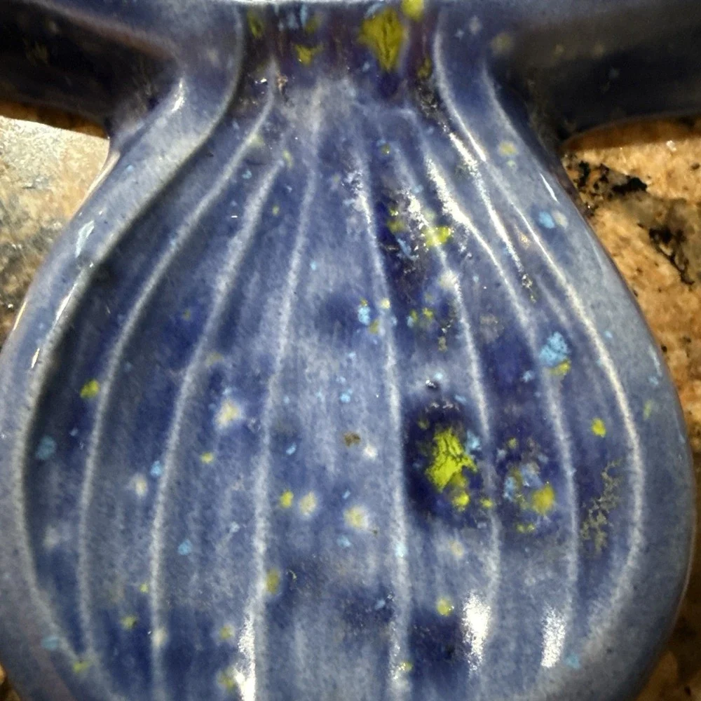Vtg Ceramic Mushroom Blue Green Speckled Spoon Rest 7 3/4